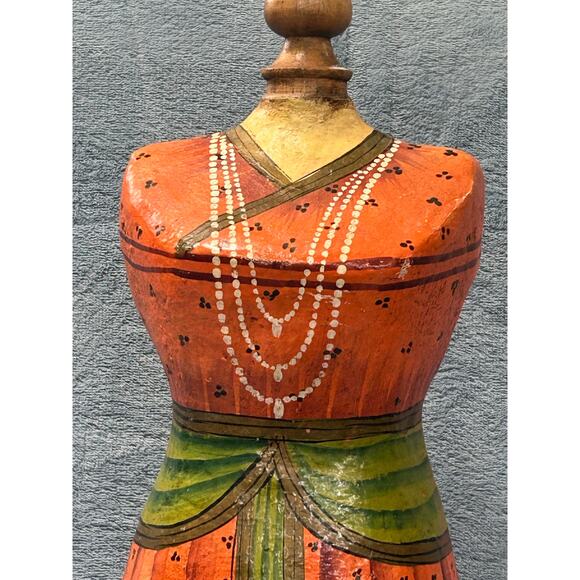 Wooden Jewelry Holder Mini Mannequin Beautiful Indian Hand Painted Vintage - Picture 16 of 16